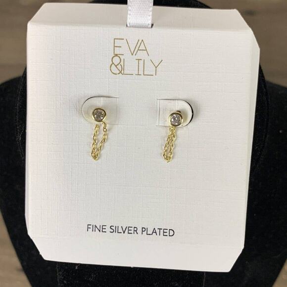 Eva & Lily Bajoran Chain Drop Earrings Gemstone Dangle Stud Fine Silver Plated - Picture 2 of 8